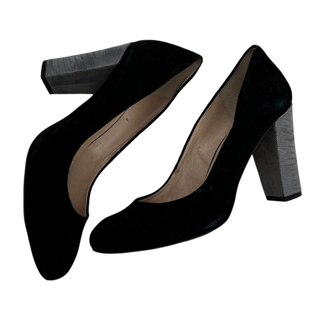 French Connection Black Millie Suede Leather Snake Heel Pumps
